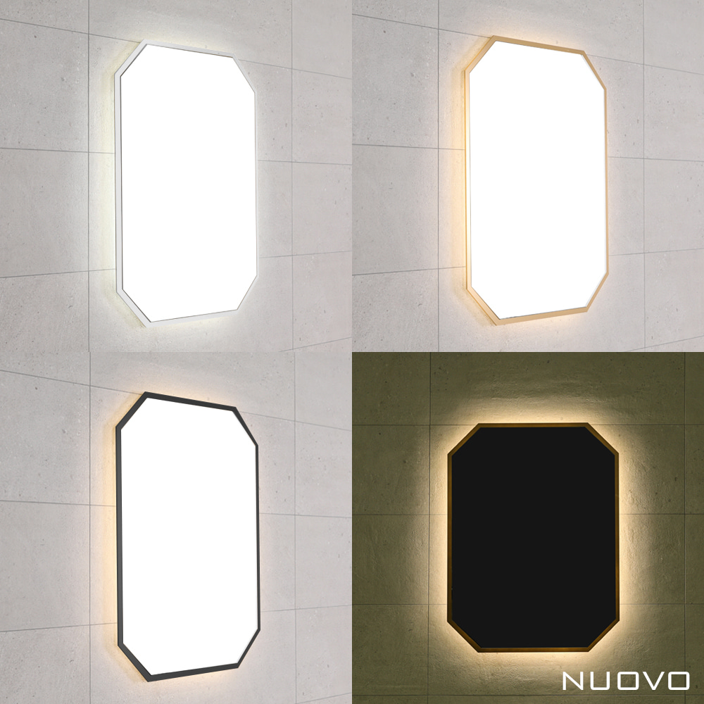 [누오보] 아크 와이드 직팔각 LED 간접조명 거울 600